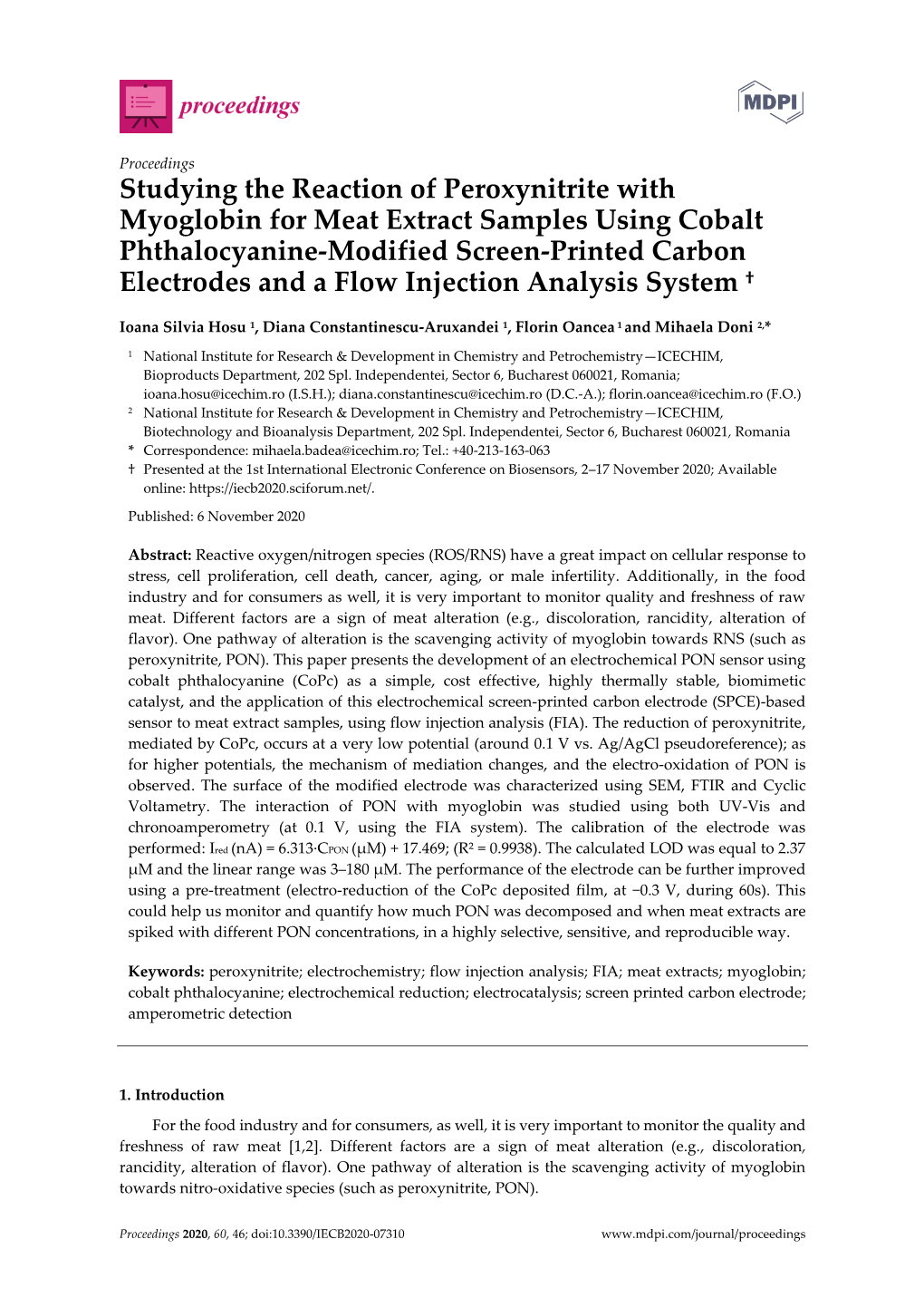 Studying the Reaction of Peroxynitrite with Myoglobin for Meat Extract