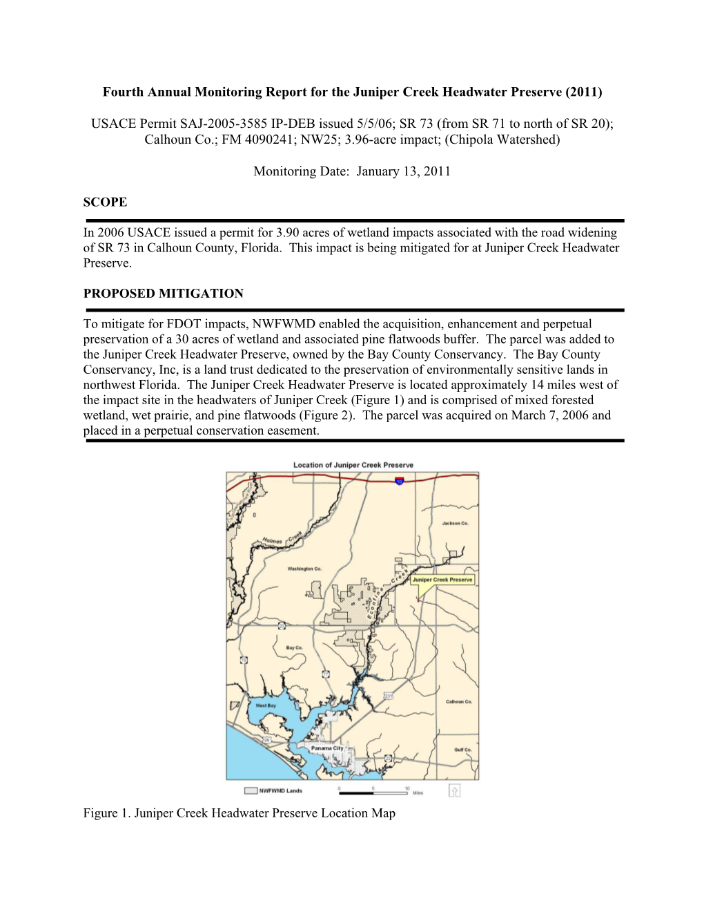 Fourth Annual Monitoring Report for the Juniper Creek Headwater Preserve (2011)