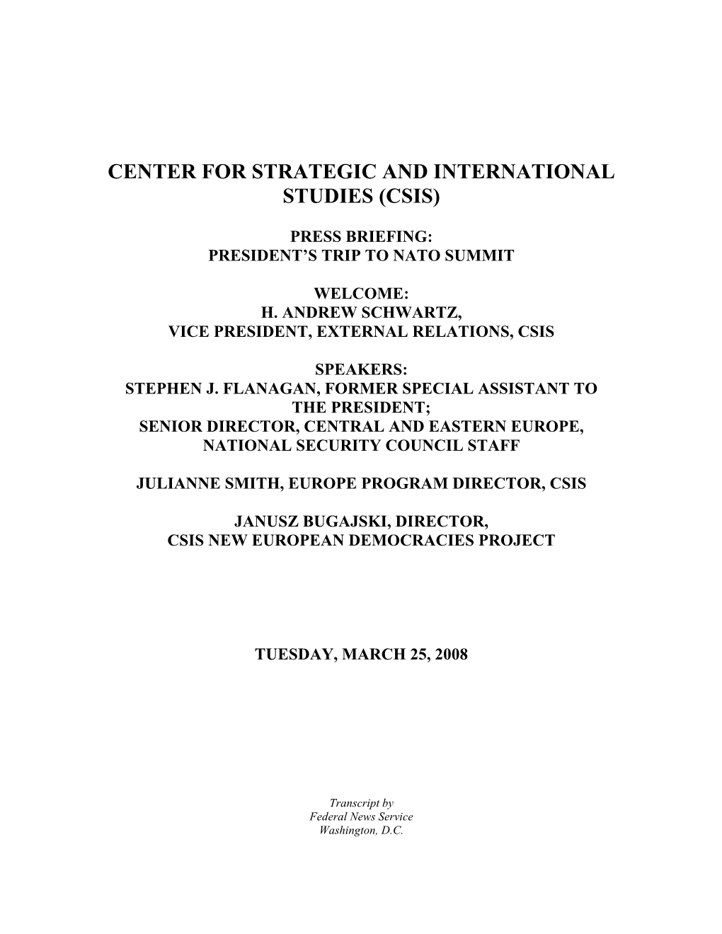 Center for Strategic and International Studies (Csis)