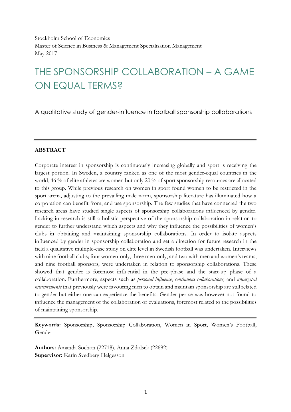 The Sponsorship Collaboration – a Game on Equal Terms?