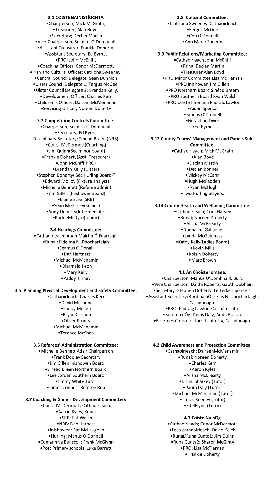 Donegal Sub Committees 2021