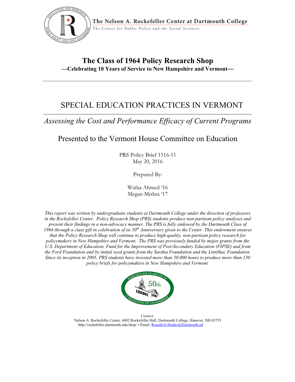 Special Education Practices in Vermont