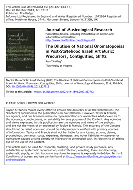 The Dilution of National Onomatopoeias in Post-Statehood Israeli Art Music: Precursors, Contiguities, Shifts Assaf Shellega a University of Virginia