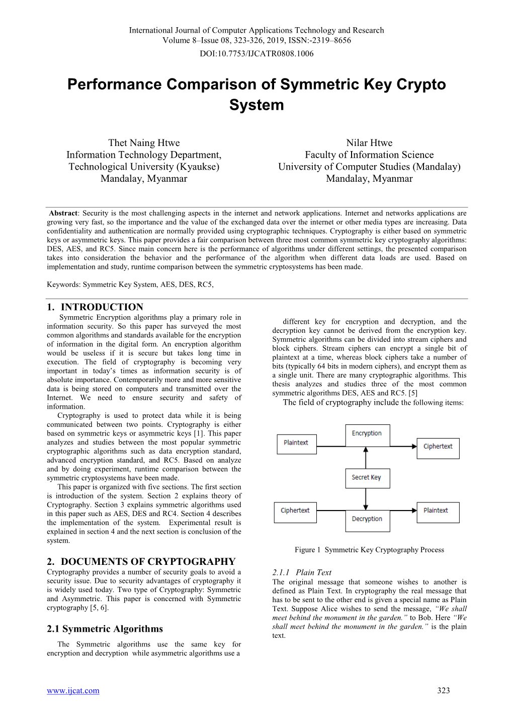 Performance Comparison of Symmetric Key Crypto System