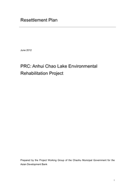 PRC: Chaohu City Urban District Water Environment Integrated Improvement Subproject, Anhui Chao Lake Environmental Rehabili