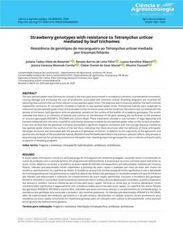 Strawberry Genotypes with Resistance to Tetranychus Urticae Mediated By