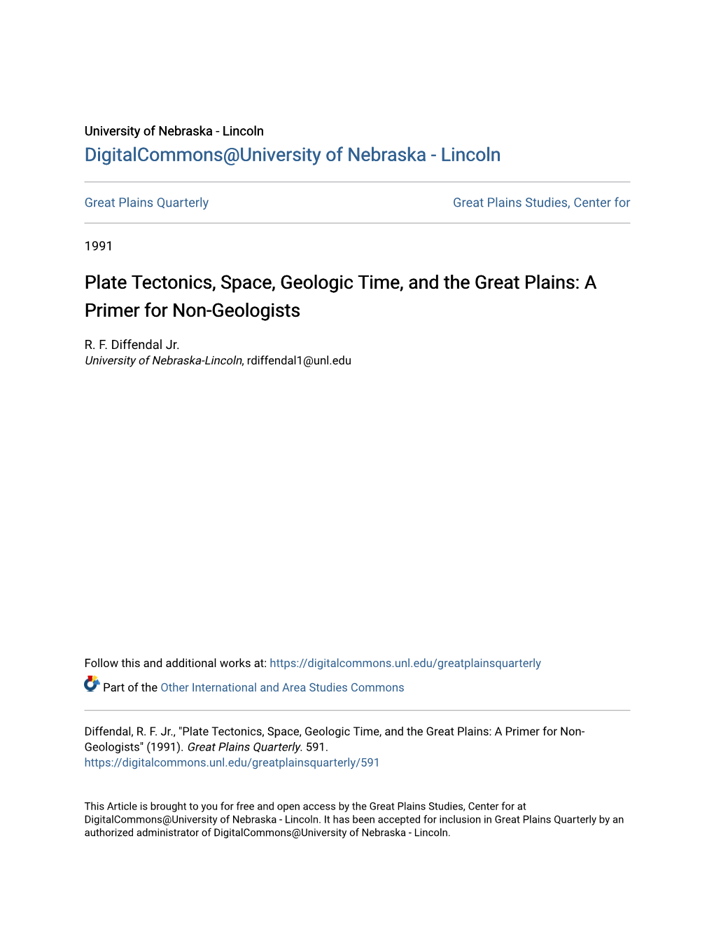 Plate Tectonics, Space, Geologic Time, and the Great Plains: a Primer for Non-Geologists