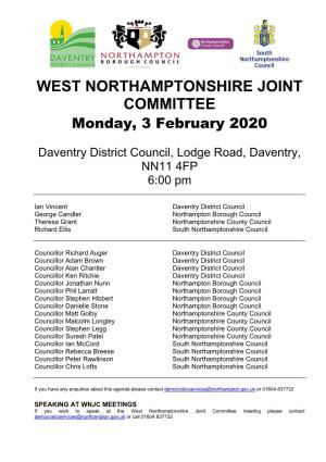 (Public Pack)Agenda Document for West Northamptonshire Joint Committee, 03/02/2020 18:00