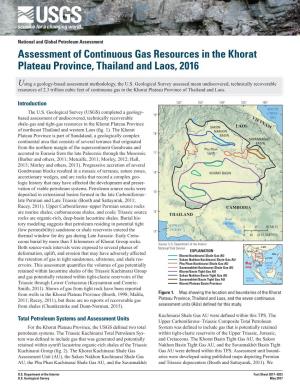 Assessment of Continuous Gas Resources in the Khorat Plateau Province, Thailand and Laos, 2016