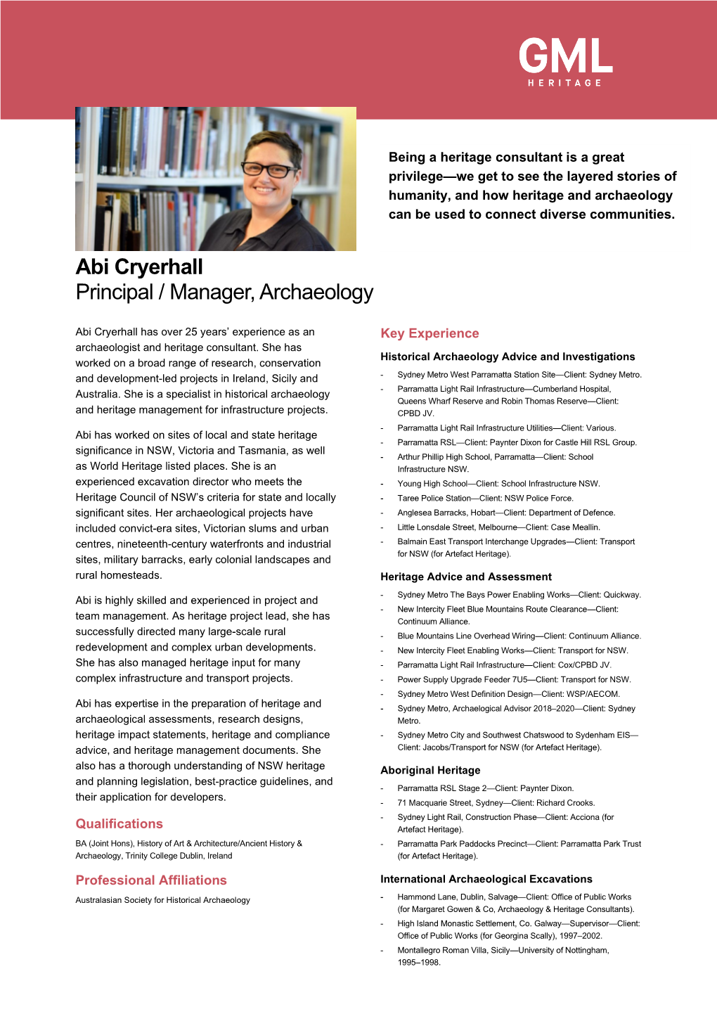Abi Cryerhall Principal / Manager, Archaeology