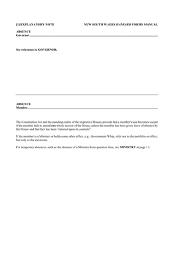 Explanatory Note New South Wales Hansard Forms Manual