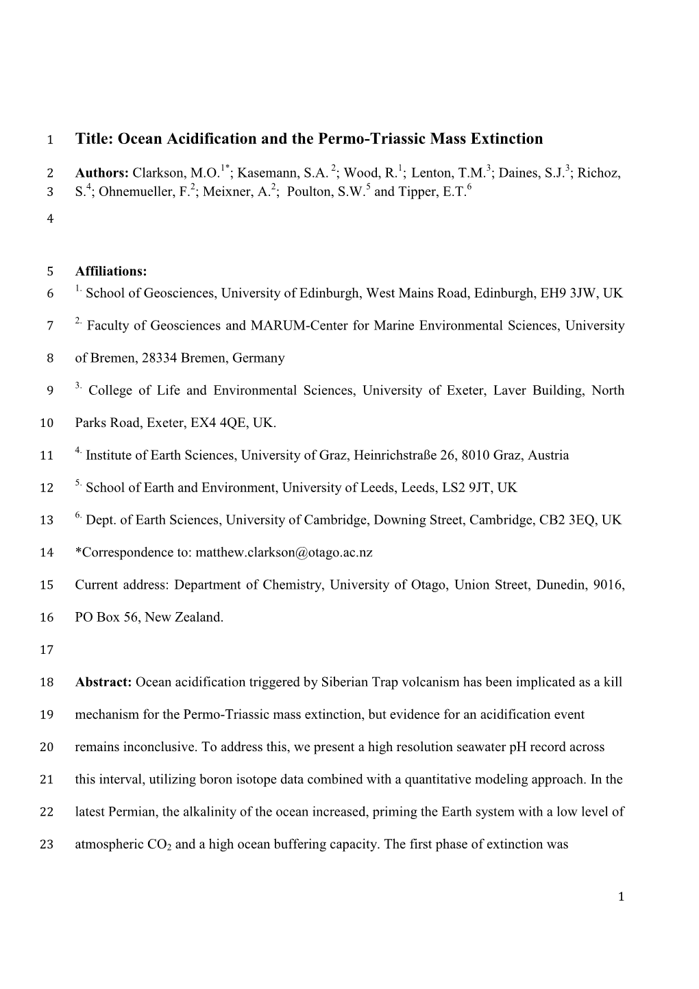 Ocean Acidification And The Permo Triassic Mass Extinction Docslib