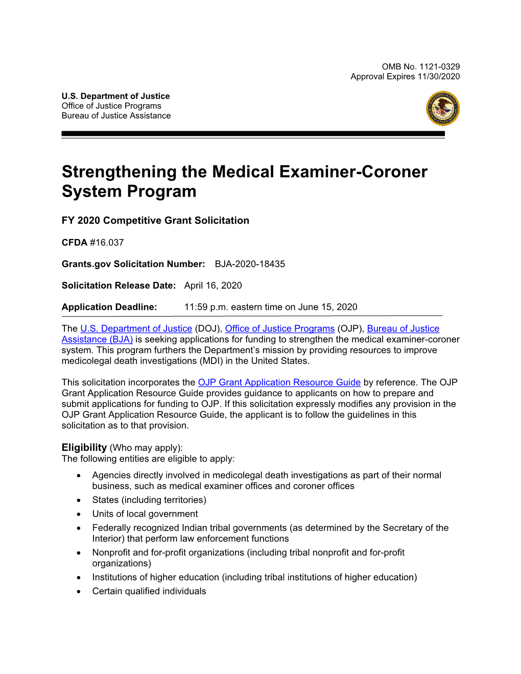 Strengthening the Medical Examiner-Coroner System Program