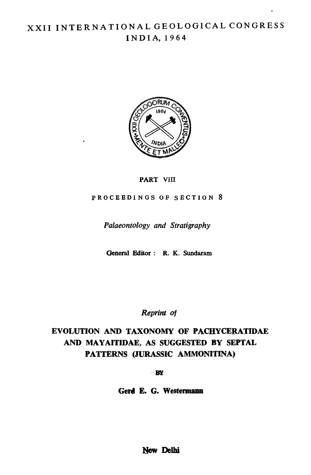 Xxii International Geological Congress India, 1964