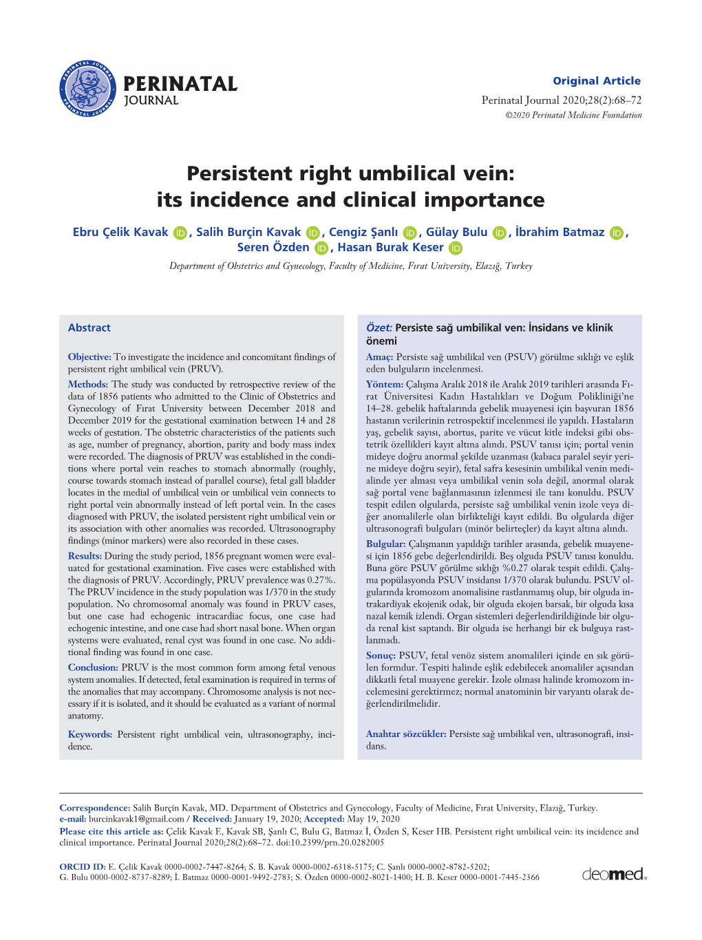 Persistent Right Umbilical Vein: Its Incidence and Clinical Importance