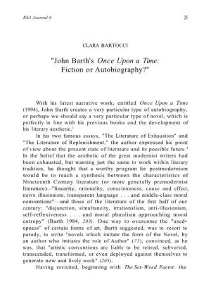"John Barth's Once Upon a Time: Fiction Or Autobiography?"