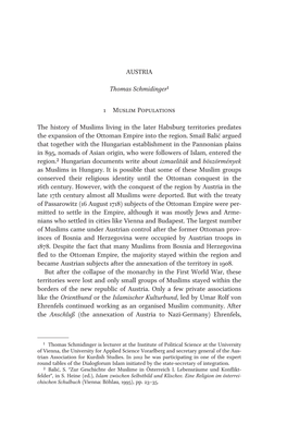 Austria Thomas Schmidinger1 1 Muslim Populations the History of Muslims Living in the Later Habsburg Territories Predates