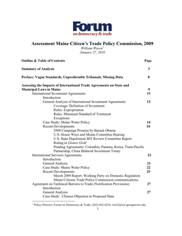 Assessment Maine Citizen's Trade Policy Commission, 2009