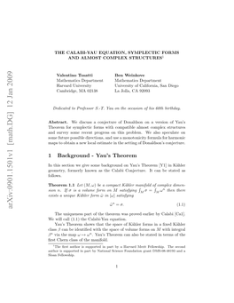 The Calabi-Yau Equation, Symplectic Forms and Almost Complex Structures