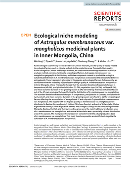Ecological Niche Modeling of Astragalus Membranaceus Var