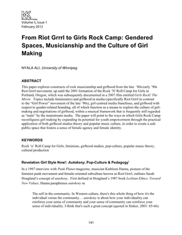 From Riot Grrrl to Girls Rock Camp: Gendered Spaces, Musicianship and the Culture of Girl Making