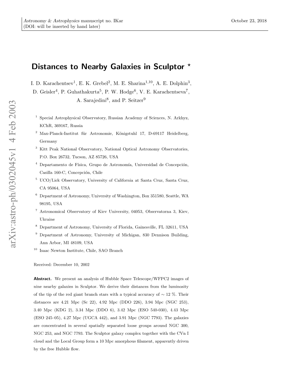 Distances to Nearby Galaxies in Sculptor