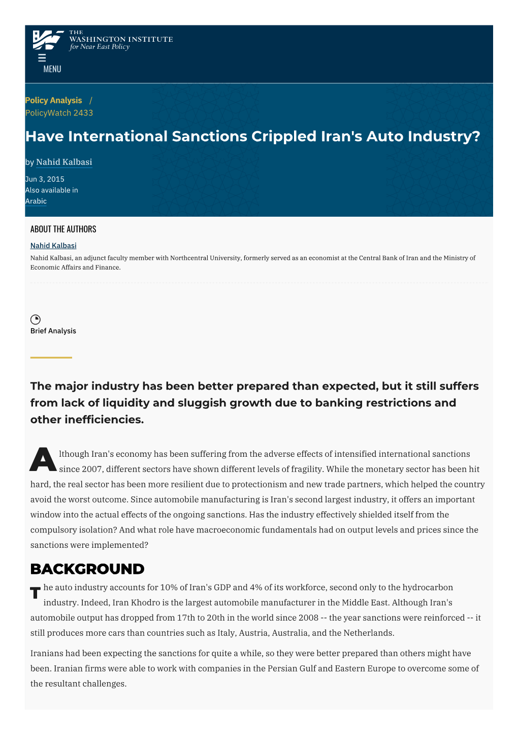 Have International Sanctions Crippled Iran's Auto Industry? | the Washington Institute