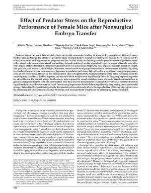 Effect of Predator Stress on the Reproductive Performance of Female Mice After Nonsurgical Embryo Transfer
