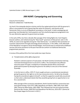 JIM HUNT: Campaigning and Governing
