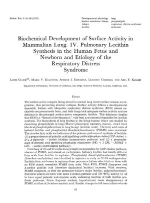 Biochemical Development of Surface Activity in Mammalian Lung. IV