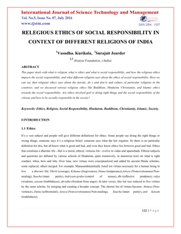 Relegious Ethics of Social Responsibility in Context of Different Religions of India