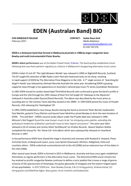 EDEN (Australan Band) BIO