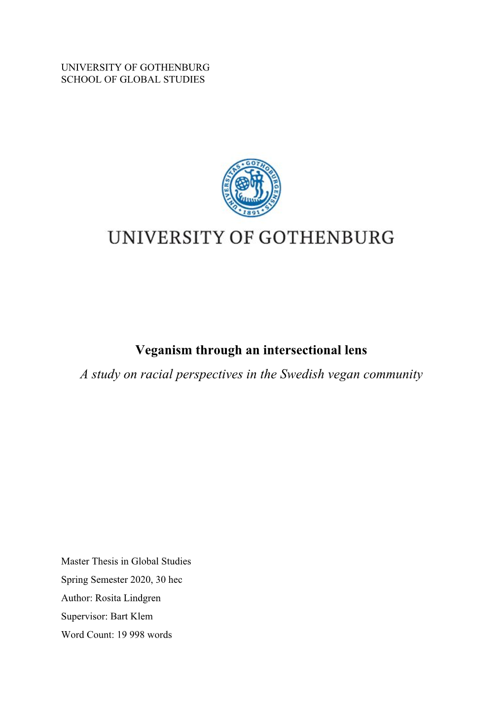 Veganism Through an Intersectional Lens a Study on Racial Perspectives in the Swedish Vegan Community