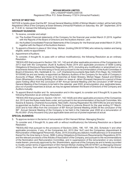 PO Solan Brewery-173214 (Himachal Pradesh) NOTICE of MEETI