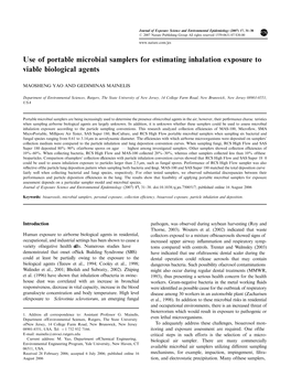 Use of Portable Microbial Samplers for Estimating Inhalation Exposure to Viable Biological Agents