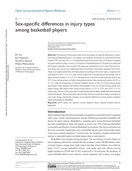 Sex-Specific Differences in Injury Types Among Basketball Players