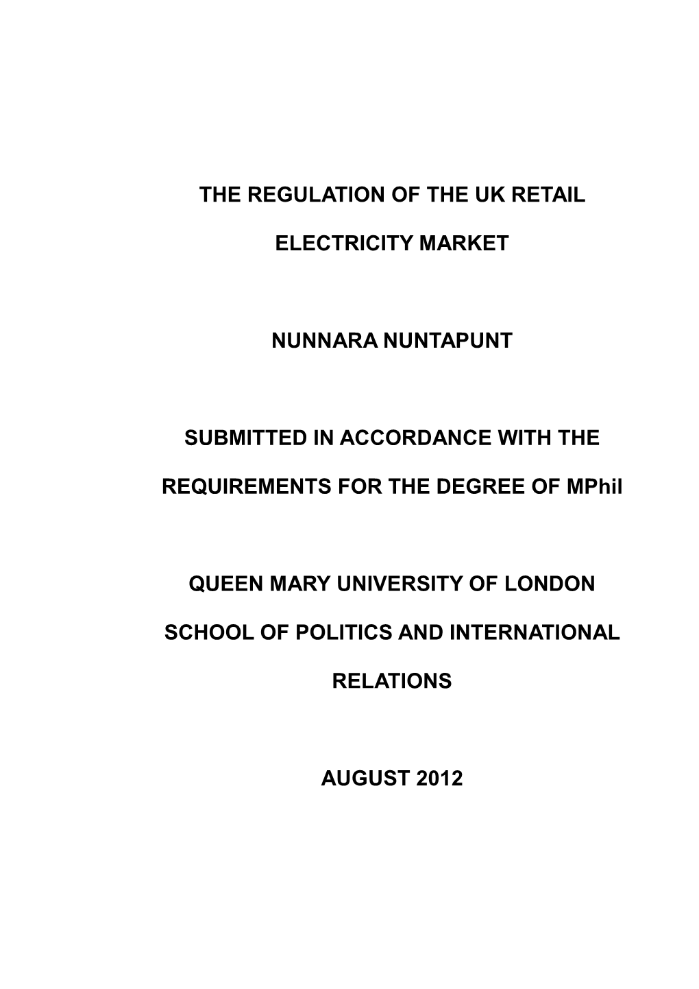 The Regulation of the Uk Retail