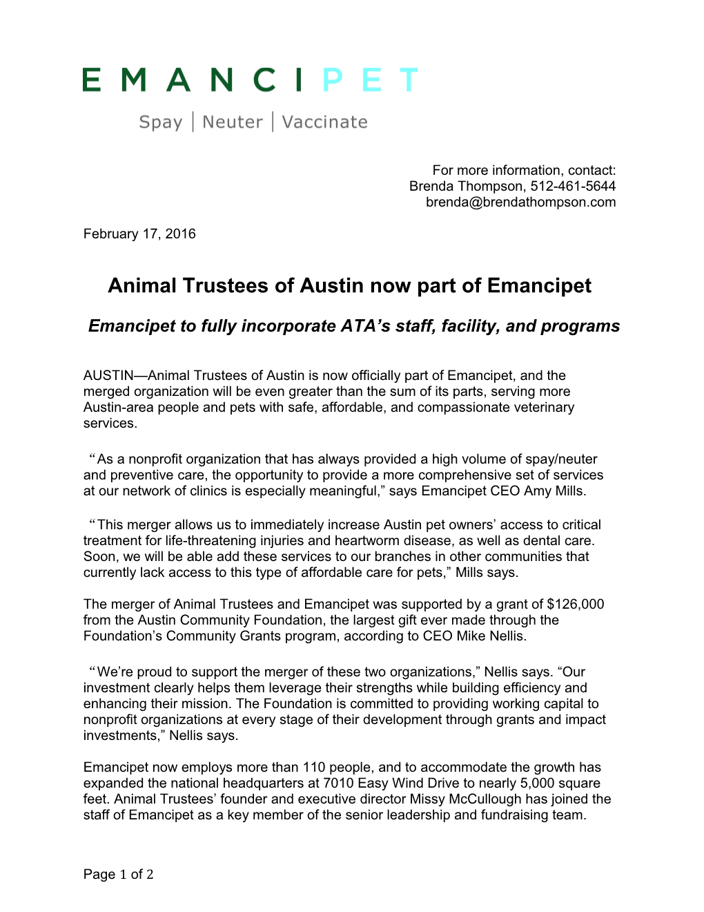 Animal Trustees of Austin Now Part of Emancipet