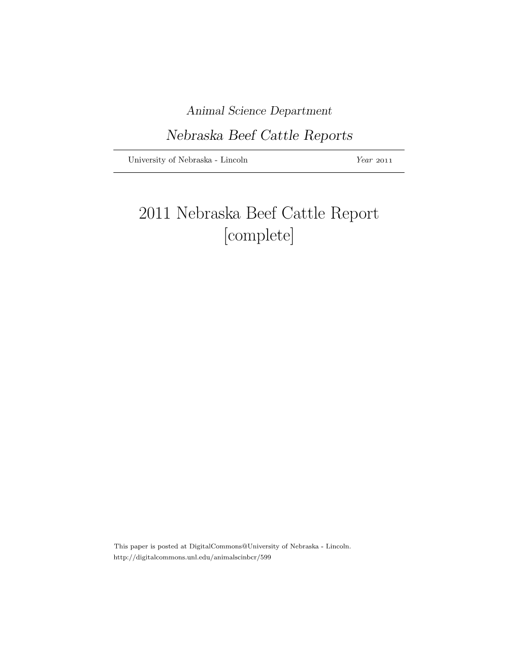 2011 Nebraska Beef Cattle Report [Complete]