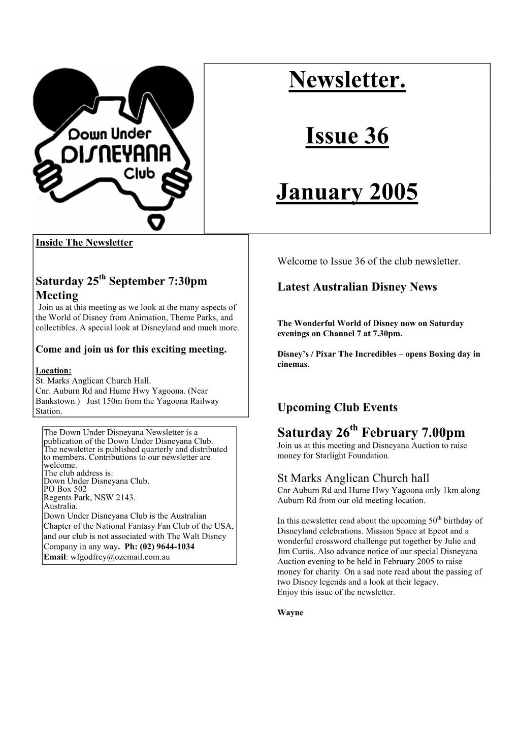 Newsletter. Issue 36 January 2005