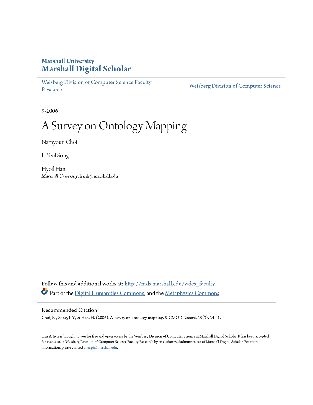 A Survey on Ontology Mapping Namyoun Choi