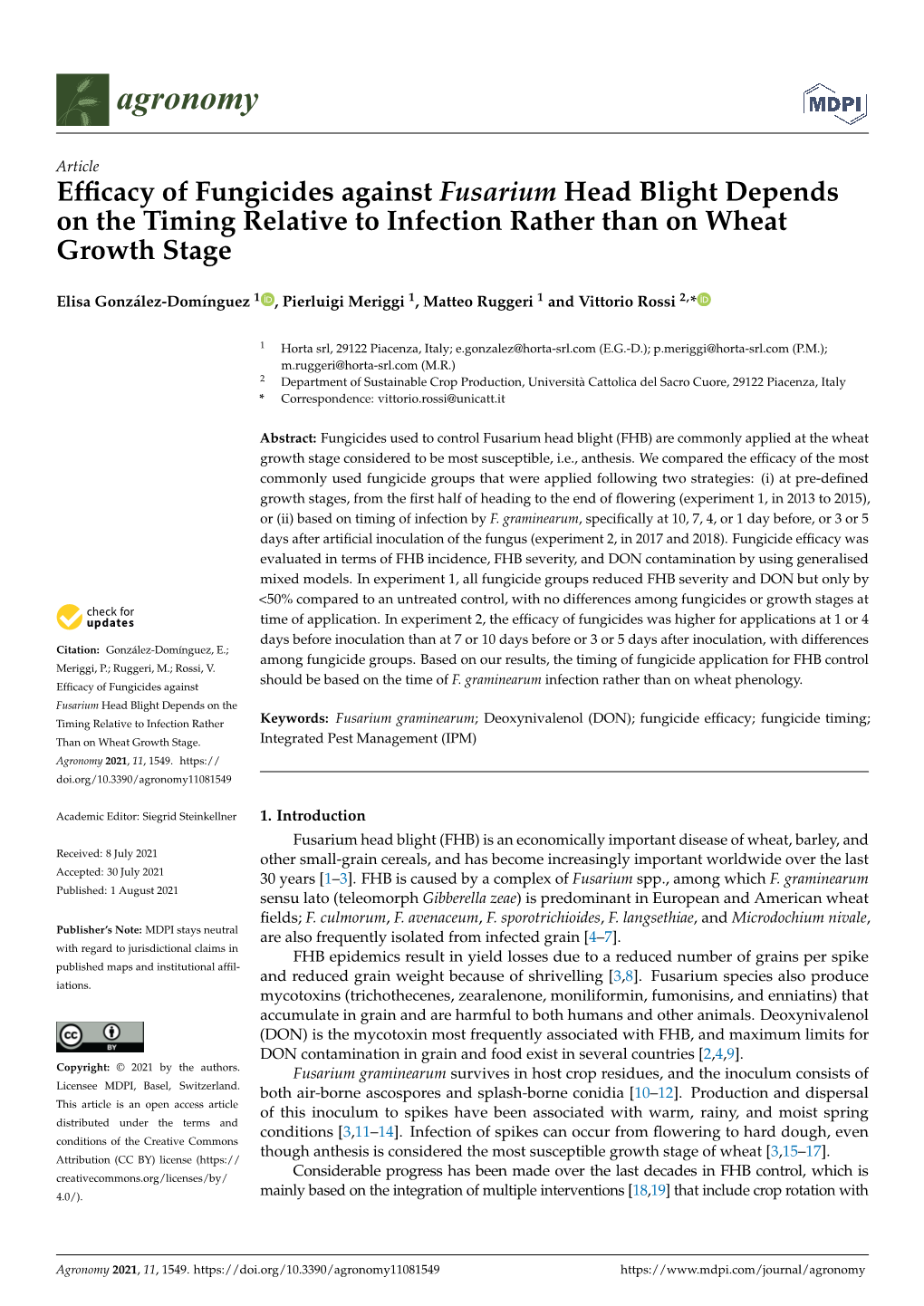 Efficacy of Fungicides Against Fusarium Head Blight