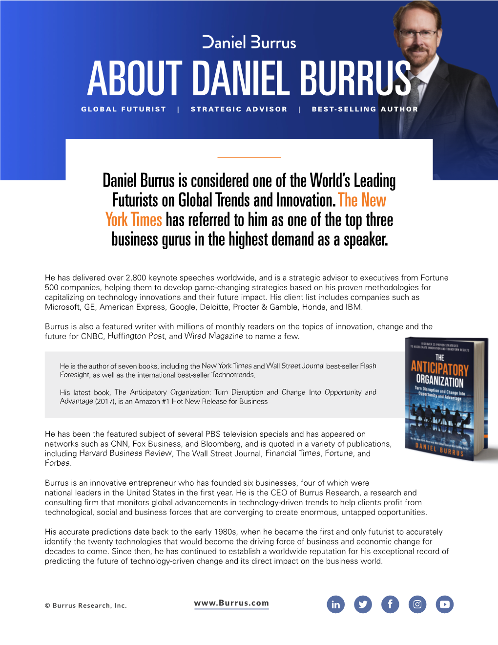 About Daniel Burrus Global Futurist | Strategic Advisor | Best-Selling Author