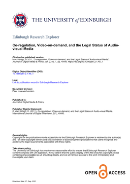 UEA Law School Working Paper Series Co-Regulation, Video-On