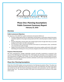 Phase One Public Comment Summary Report
