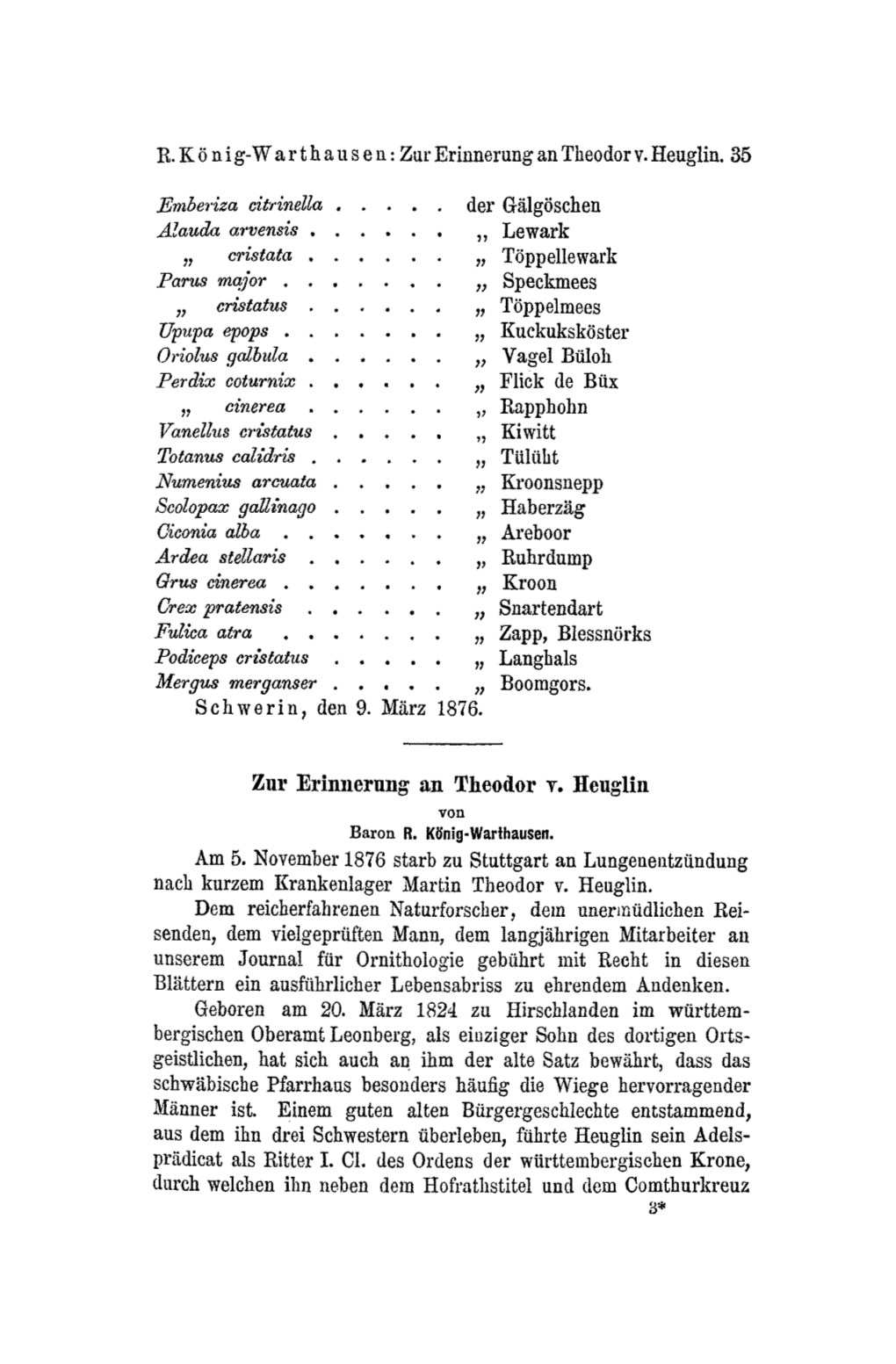 Zur Erinnerung an Theodor V. Heuglin