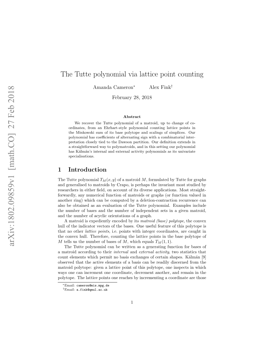 The Tutte Polynomial Via Lattice Point Counting