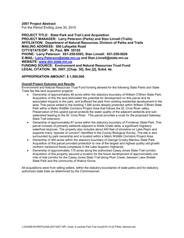 State Park and Trail Land Acquisition PROJECT MANAGER
