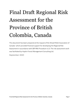 Final Draft Regional Risk Assessment for the Province of British Colombia, Canada