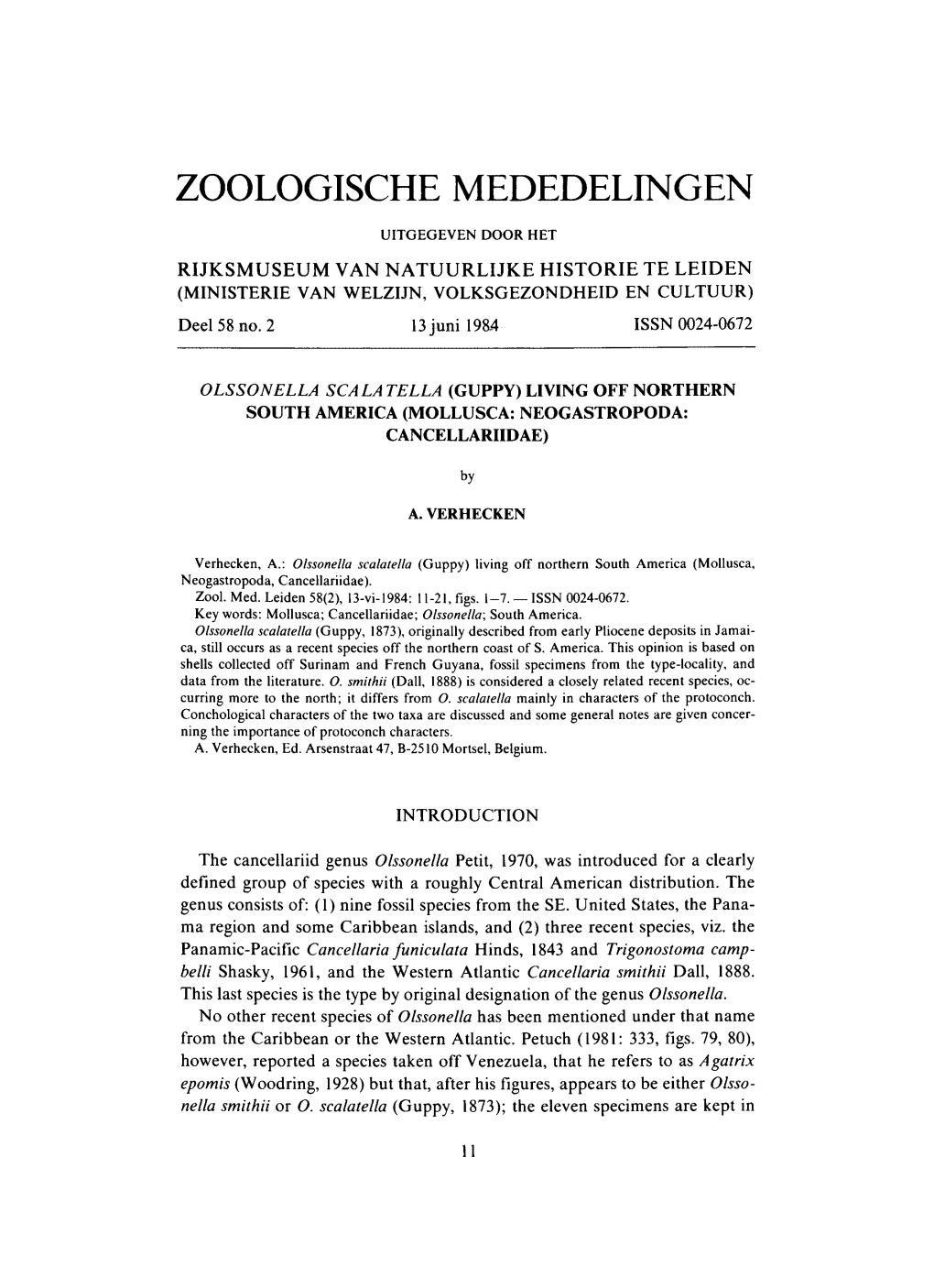 Zoologische Mededelingen